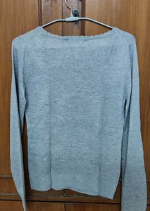Gray Beaded Neckline Long Sleeve Top