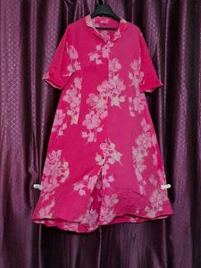 Vibrant Pink Floral Midi Dress