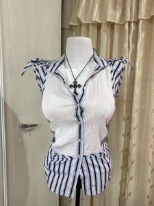 Chic Striped &amp; Textured Button-Up Top