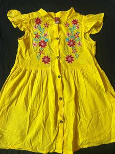 Yellow Embroidered Girls Dress