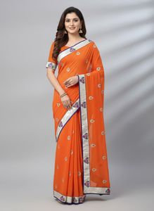 Orange Embroidered Saree