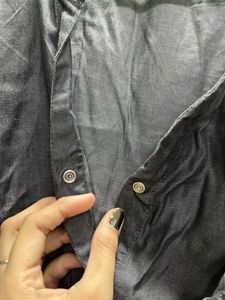 Chic Ruffled Charcoal Black Button-Up Top