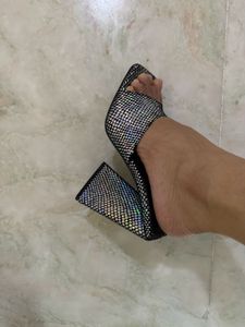 EGO Square Toe Holographic Heels