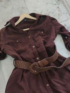 Women's Brown Button-Down Maxi Dress