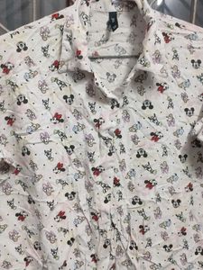 Mickey Mouse Print Button-Up Shirt
