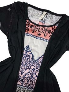 Chic Black Kimono Cardigan with Patterned Tube Top