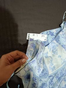 Blue Floral Print Mini Skirt