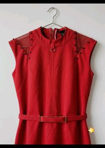 😍Chic Red🍒 Sleeveless Dress ✨with Studs