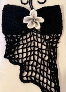 Crocheted Bikini Top with Flower Accent