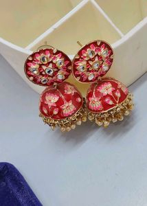 Stunning Red Floral Jhumka Earrings