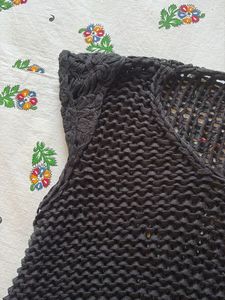 Black Crochet V-Neck Top