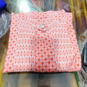 Coral Printed Blouse with Button Detail