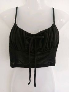 Black Ruched Tie-Front Crop Top