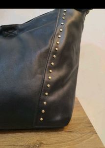 Chic Studded Black Leather Hobo Bag