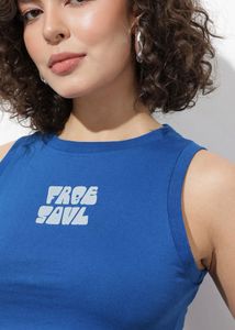 Blue Graphic Crop Tank Top
