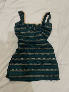 Elegant Teal &amp; Gold Embroidered short kurti