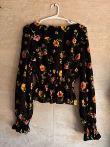 Chic Floral Print Puff Sleeve Top