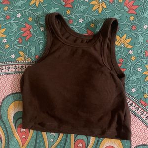 Brown Ribbed Cropped Tank Top