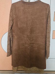 Brown Lace Sleeve Mini Dress