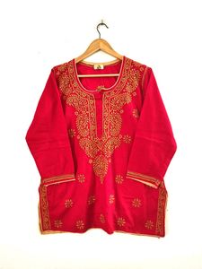 Ada Red Embroidered Tunic ( Women)