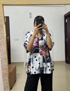 Silk Chiffon Floral Blue White printed Shirt
