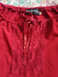 Red Bell Sleeve Lace Detail Top