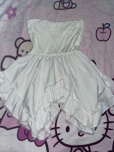 White Strapless Ruffle Dress