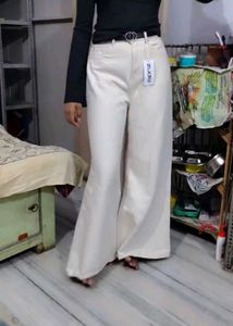 Zudio Cream Wide-Leg jeans