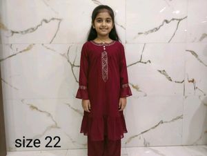 Girls' Maroon Embroidered Kurta Set