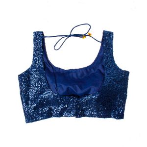 Sparkling Navy Blue Sequin Blouse