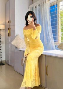 Yellow Lace Off-Shoulder Dress
