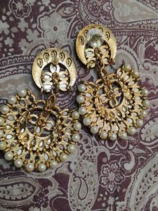 Elegant Gold &amp; Pearl Jhumka Earrings