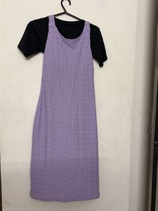 Lavender Textured Pinafore Dress with Black Top