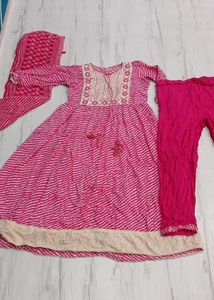 Pink Striped Kurta Set with Dupatta