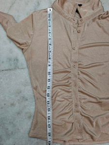 Ruched Button-Up Long Sleeve Top