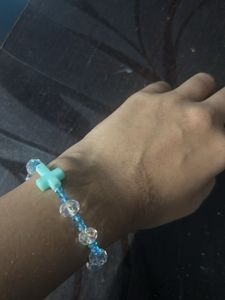 Blue Beaded Cross Bracelet