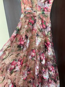 Pink Floral Print Evening Gown