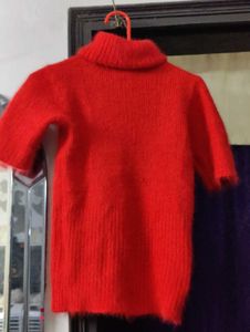 Red Turtleneck Short Sleeve Sweater