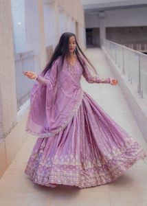 Elegant Lavender Embroidered Lehenga Set. latkan l