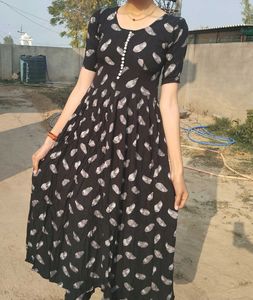 Feather Print Black Kurta