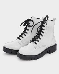 White Patent Lace-Up Combat Boots