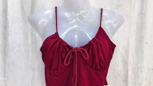 Maroon Ruched Drawstring Crop Top