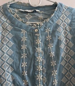 Zara - Embroidered Blouse Light Blue
