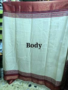 Elegant Cream &amp; Red Silk Saree