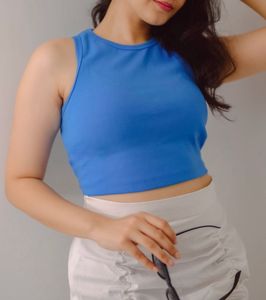 Blue Racerback Crop Top