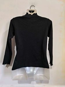 Black Ruffle Neck Long Sleeve Top