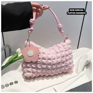 Cute Pink Puffed Handbag with Flower Charm