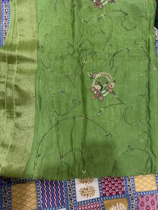Vibrant Green Embroidered Saree