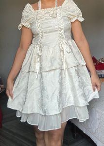 Jacquard Lace Trimmed Cottagecore Dress