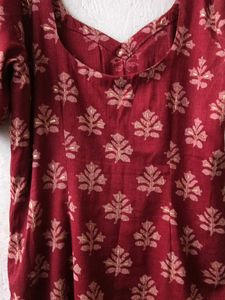 Maroon Printed Kurti Set